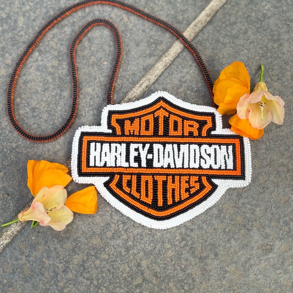 Harley-Davidson Orange and Black Beaded Emblem